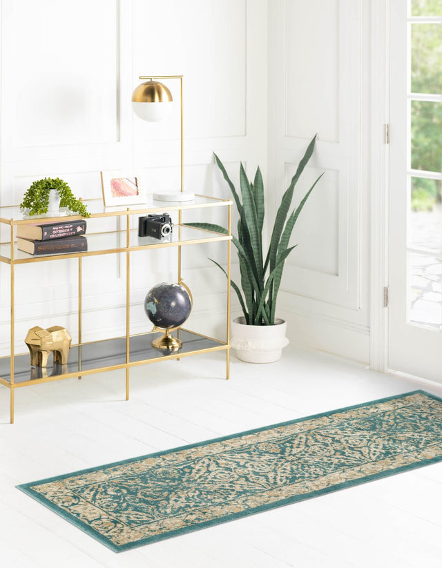 Teal 3' x 13' 1 Oslo Runner Area Rug 100% Polypropylene Traditional Classic Vintage Distressed Carpet for Indoor Home Decor for Sale at Rug Engine