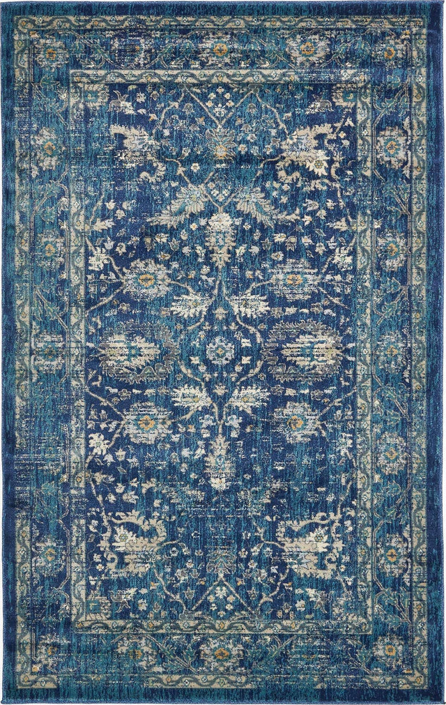 Navy Blue 5' x 8' Oslo Rectangle Area Rug 100% Polypropylene Traditional Classic Vintage Distressed Carpet for Indoor Home Decor for Sale at Rug Engine