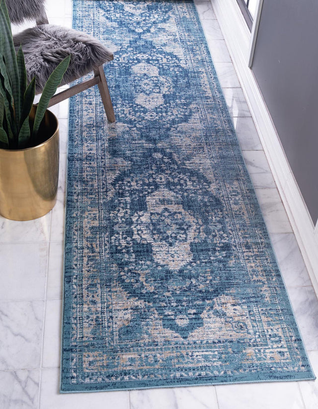 Navy Blue 2' x 7' 1 Oslo Runner Area Rug 100% Polypropylene Traditional Classic Vintage Distressed Carpet for Indoor Home Decor for Sale at Rug Engine