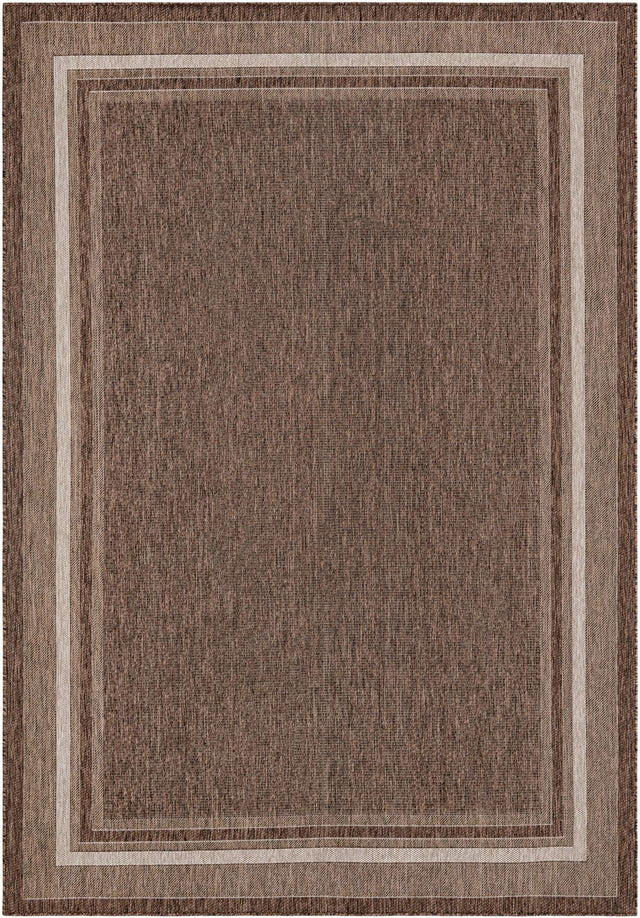 Brown 7' 10 x 11' Outdoor Border Rectangle Area Rug Weather Resistant for Patio, Deck, Terrace, Balcony, Porch 100% Polypropylene Classic Bordered Carpet for Sale at Rug Engine