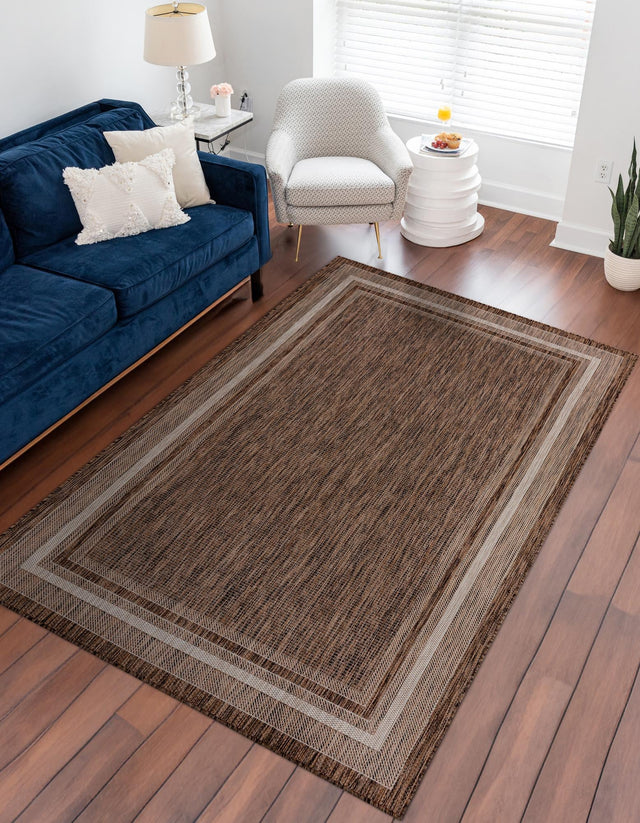 Brown 10' x 14' 1 Outdoor Border Rectangle Area Rug Weather Resistant for Patio, Deck, Terrace, Balcony, Porch 100% Polypropylene Classic Bordered Carpet for Sale at Rug Engine