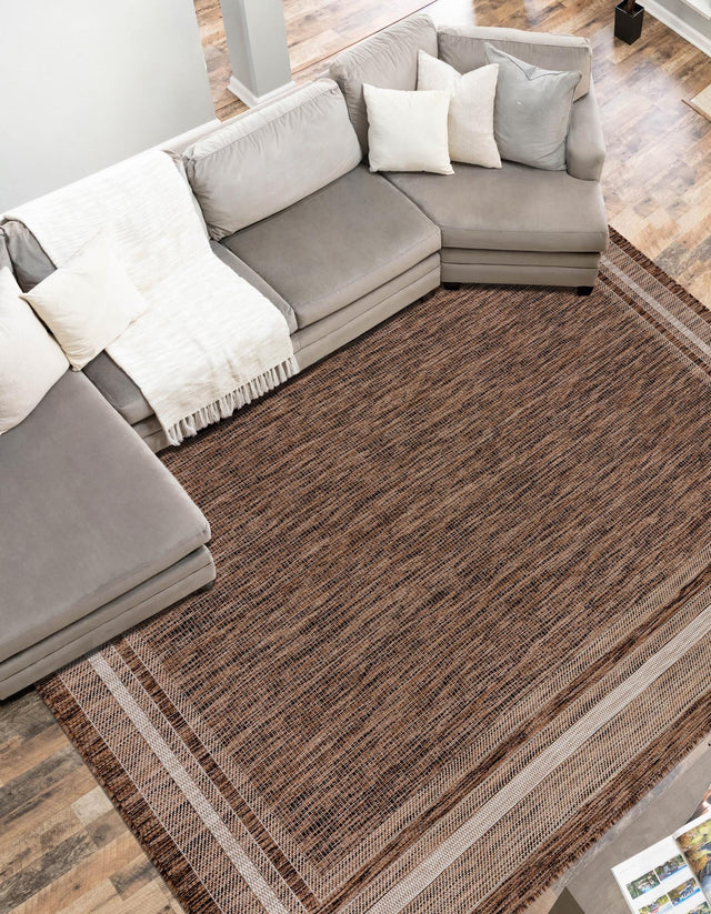 Brown 5' 3 x 7' 1 Outdoor Border Rectangle Area Rug Weather Resistant for Patio, Deck, Terrace, Balcony, Porch 100% Polypropylene Classic Bordered Carpet for Sale at Rug Engine