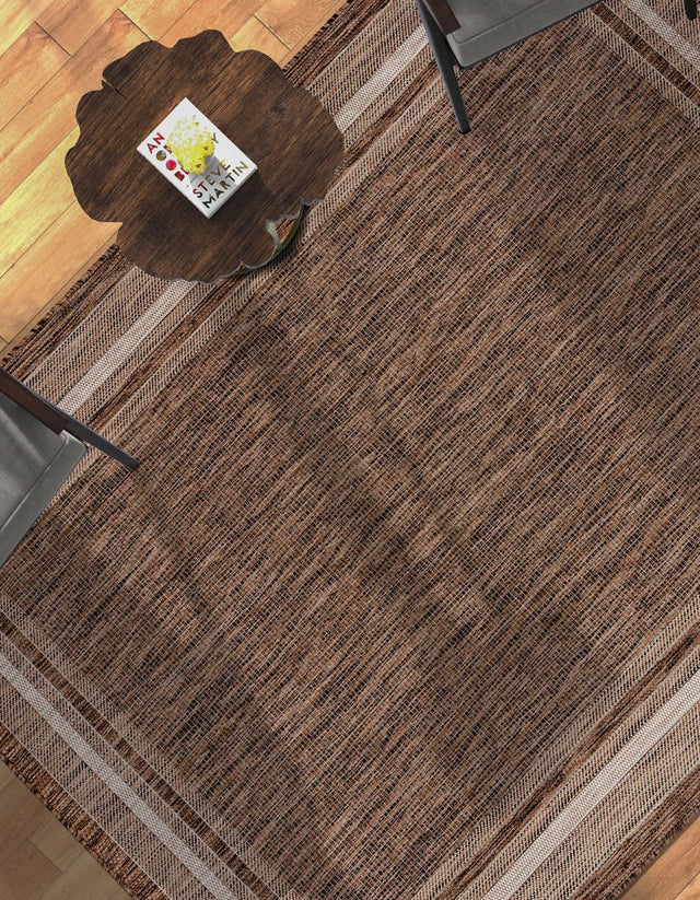 Brown 6' 1 x 9' Outdoor Border Rectangle Area Rug Weather Resistant for Patio, Deck, Terrace, Balcony, Porch 100% Polypropylene Classic Bordered Carpet for Sale at Rug Engine