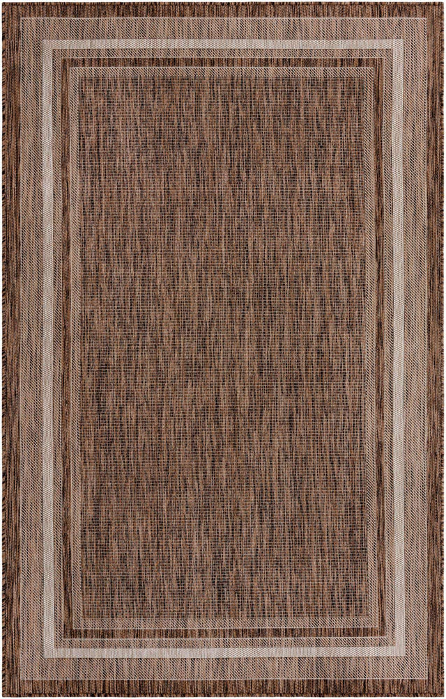 Brown 5' 3 x 8' Outdoor Border Rectangle Area Rug Weather Resistant for Patio, Deck, Terrace, Balcony, Porch 100% Polypropylene Classic Bordered Carpet for Sale at Rug Engine