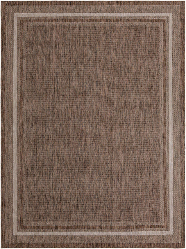 Brown 9' x 12' Outdoor Border Rectangle Area Rug Weather Resistant for Patio, Deck, Terrace, Balcony, Porch 100% Polypropylene Classic Bordered Carpet for Sale at Rug Engine