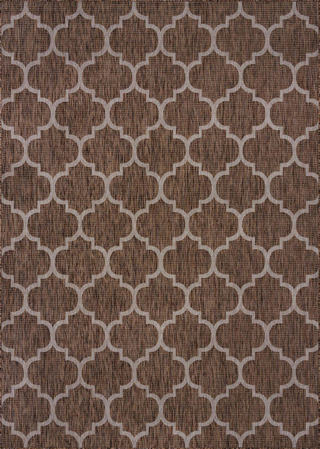 Brown 7' 10 x 11' Outdoor Trellis Rectangle Area Rug Weather Resistant for Patio, Deck, Terrace, Balcony, Porch