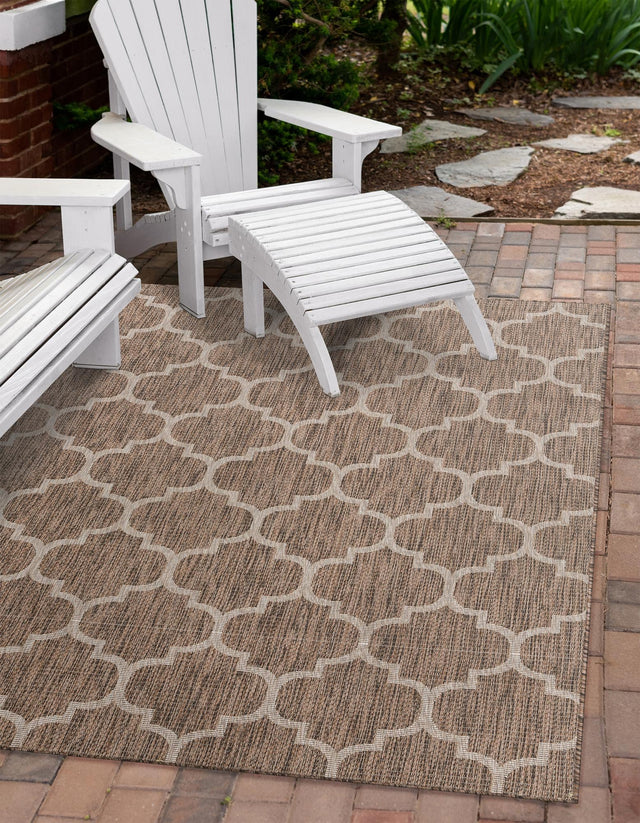 Brown 7' 10 x 11' Outdoor Trellis Rectangle Area Rug Weather Resistant for Patio, Deck, Terrace, Balcony, Porch