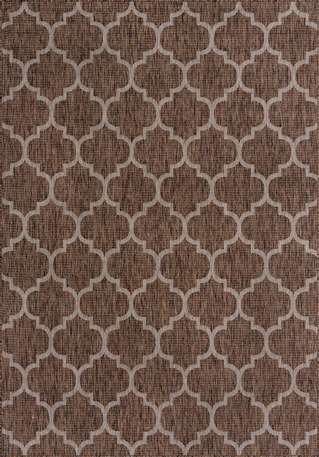 Brown 7' 1 x 10' Outdoor Trellis Rectangle Area Rug Weather Resistant for Patio, Deck, Terrace, Balcony, Porch Geometric Design Water Safe Outside Carpet for Sale at Rug Engine
