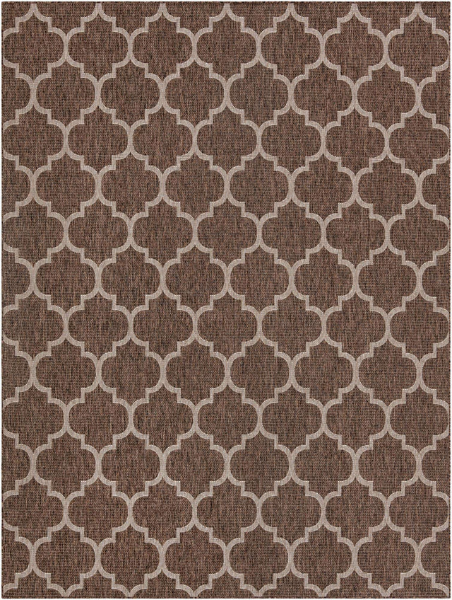 Brown 9' x 12' Outdoor Trellis Rectangle Area Rug Weather Resistant for Patio, Deck, Terrace, Balcony, Porch Geometric Design Water Safe Outside Carpet for Sale at Rug Engine