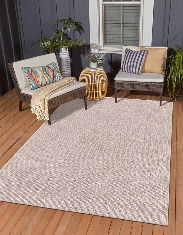 Beige 4' 1 x 6' 1 Outdoor Solid Rectangle Area Rug Weather Resistant for Patio, Deck, Terrace, Balcony, Porch Discounted Clearance Final Sale 100% Polypropylene Minimalist Waterproof Carpet for Sale at Rug Engine