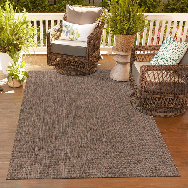 Light Brown 5' 3 x 7' 1 Outdoor Solid Rectangle Area Rug Weather Resistant for Patio, Deck, Terrace, Balcony, Porch 100% Polypropylene Minimalist Waterproof Carpet for Sale at Rug Engine