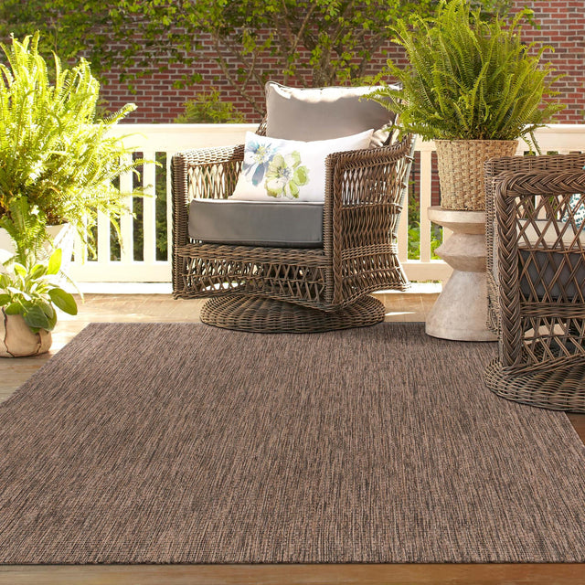 Light Brown 5' 3 x 7' 1 Outdoor Solid Rectangle Area Rug Weather Resistant for Patio, Deck, Terrace, Balcony, Porch 100% Polypropylene Minimalist Waterproof Carpet for Sale at Rug Engine
