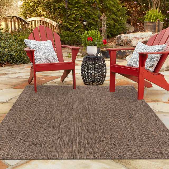 Light Brown 5' 3 x 7' 1 Outdoor Solid Rectangle Area Rug Weather Resistant for Patio, Deck, Terrace, Balcony, Porch 100% Polypropylene Minimalist Waterproof Carpet for Sale at Rug Engine