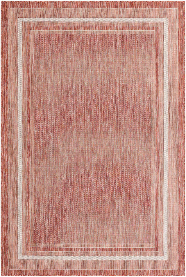 Rust Red 6' 1 x 9' Outdoor Border Rectangle Area Rug Weather Resistant for Patio, Deck, Terrace, Balcony, Porch 100% Polypropylene Classic Bordered Carpet for Sale at Rug Engine