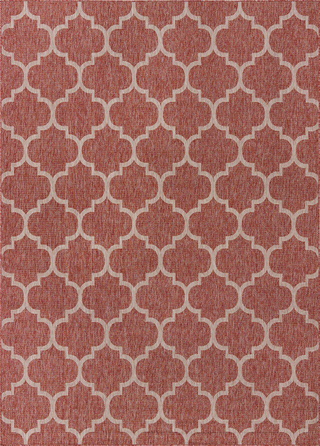 Rust Red 7' 10 x 11' Outdoor Trellis Rectangle Area Rug Weather Resistant for Patio, Deck, Terrace, Balcony, Porch Geometric Design Water Safe Outside Carpet for Sale at Rug Engine