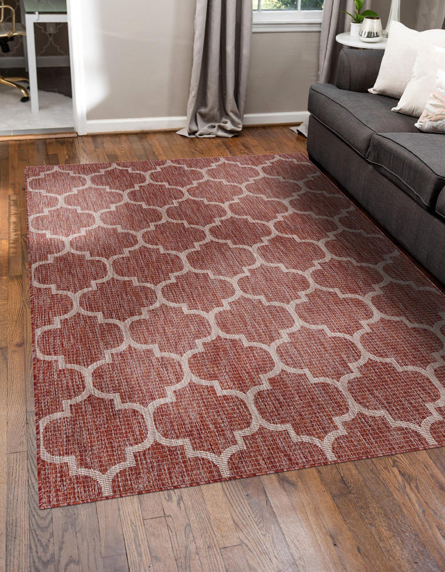 Rust Red 9' x 12' Outdoor Trellis Rectangle Area Rug Weather Resistant for Patio, Deck, Terrace, Balcony, Porch Geometric Design Water Safe Outside Carpet for Sale at Rug Engine