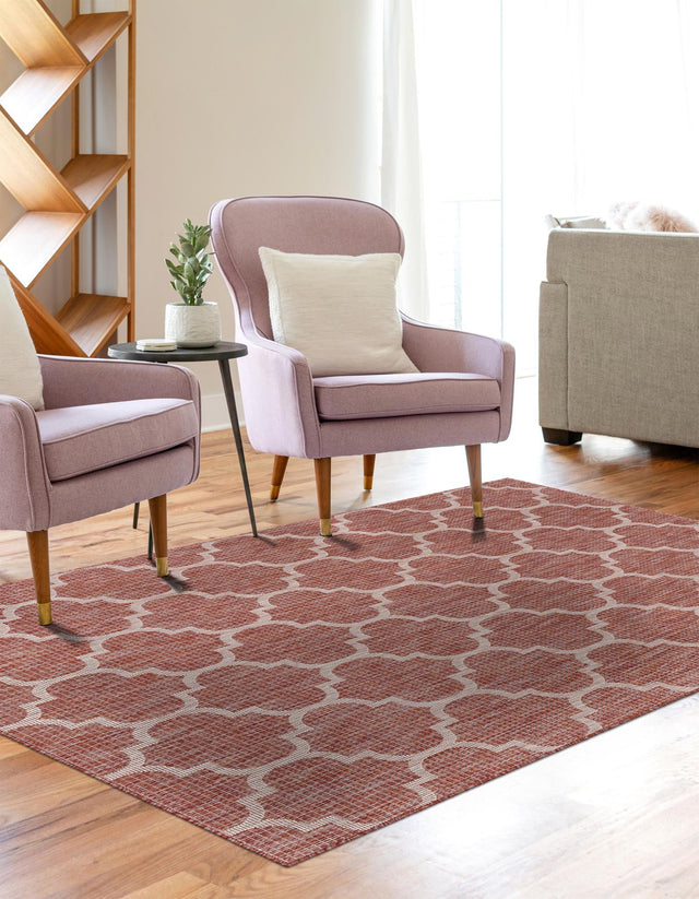 Rust Red 9' x 12' Outdoor Trellis Rectangle Area Rug Weather Resistant for Patio, Deck, Terrace, Balcony, Porch Geometric Design Water Safe Outside Carpet for Sale at Rug Engine