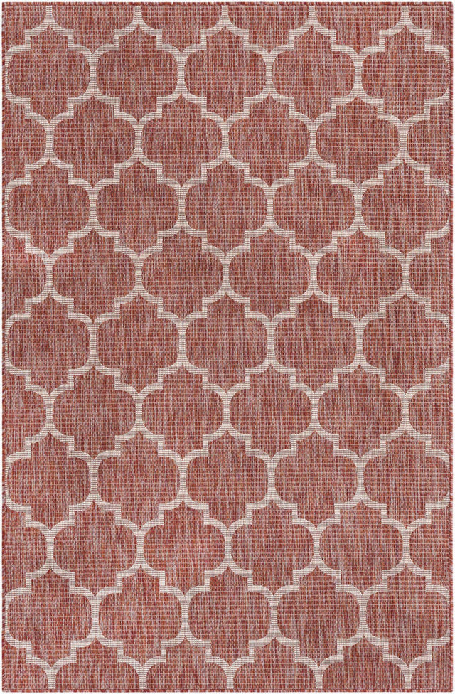 Rust Red 5' 3 x 8' Outdoor Trellis Rectangle Area Rug Weather Resistant for Patio, Deck, Terrace, Balcony, Porch Geometric Design Water Safe Outside Carpet for Sale at Rug Engine