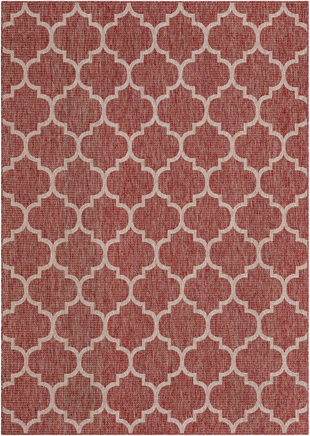 Rust Red 7' 1 x 10' Outdoor Trellis Rectangle Area Rug Weather Resistant for Patio, Deck, Terrace, Balcony, Porch Geometric Design Water Safe Outside Carpet for Sale at Rug Engine