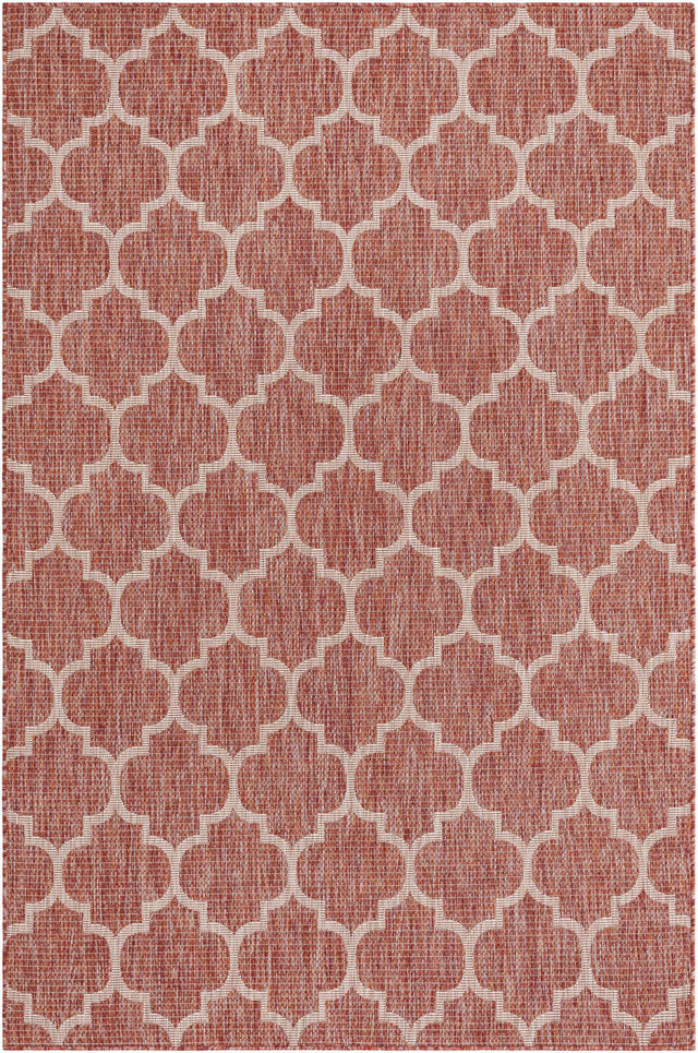 Rust Red 6' 1 x 9' Outdoor Trellis Rectangle Area Rug Weather Resistant for Patio, Deck, Terrace, Balcony, Porch Geometric Design Water Safe Outside Carpet for Sale at Rug Engine
