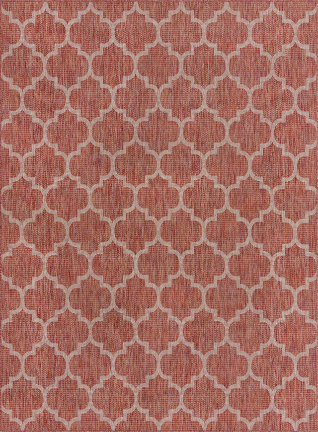 Rust Red 9' x 12' Outdoor Trellis Rectangle Area Rug Weather Resistant for Patio, Deck, Terrace, Balcony, Porch Geometric Design Water Safe Outside Carpet for Sale at Rug Engine