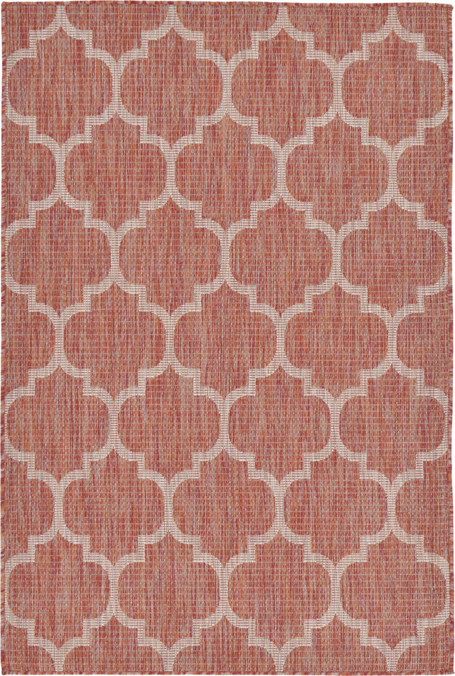 Rust Red 4' 1 x 6' 1 Outdoor Trellis Rectangle Area Rug Weather Resistant for Patio, Deck, Terrace, Balcony, Porch Geometric Design Water Safe Outside Carpet for Sale at Rug Engine