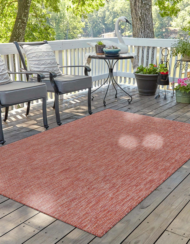 Rust Red 5' 3 x 8' Outdoor Solid Rectangle Area Rug Weather Resistant for Patio, Deck, Terrace, Balcony, Porch 100% Polypropylene Minimalist Waterproof Carpet for Sale at Rug Engine