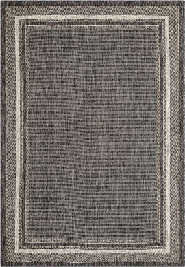 Black 7' 10 x 11' Outdoor Border Rectangle Area Rug Weather Resistant for Patio, Deck, Terrace, Balcony, Porch 100% Polypropylene Classic Bordered Carpet for Sale at Rug Engine