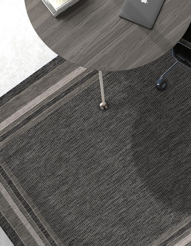 Black 4' 1 x 6' 1 Outdoor Border Rectangle Area Rug Weather Resistant for Patio, Deck, Terrace, Balcony, Porch Discounted Clearance Final Sale