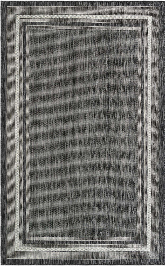 Black 5' 3 x 8' Outdoor Border Rectangle Area Rug Weather Resistant for Patio, Deck, Terrace, Balcony, Porch 100% Polypropylene Classic Bordered Carpet for Sale at Rug Engine