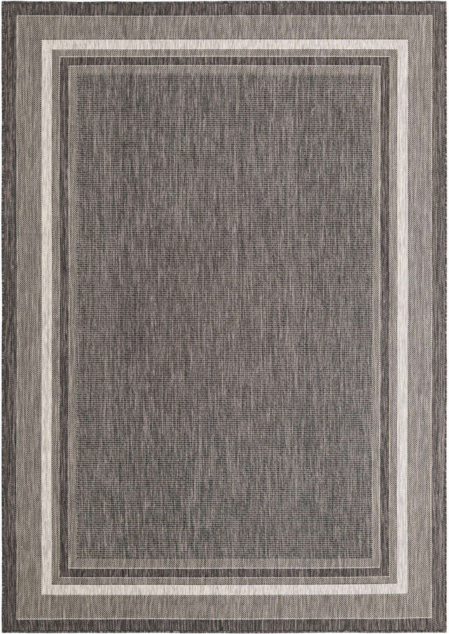 Black 7' 1 x 10' Outdoor Border Rectangle Area Rug Weather Resistant for Patio, Deck, Terrace, Balcony, Porch 100% Polypropylene Classic Bordered Carpet for Sale at Rug Engine