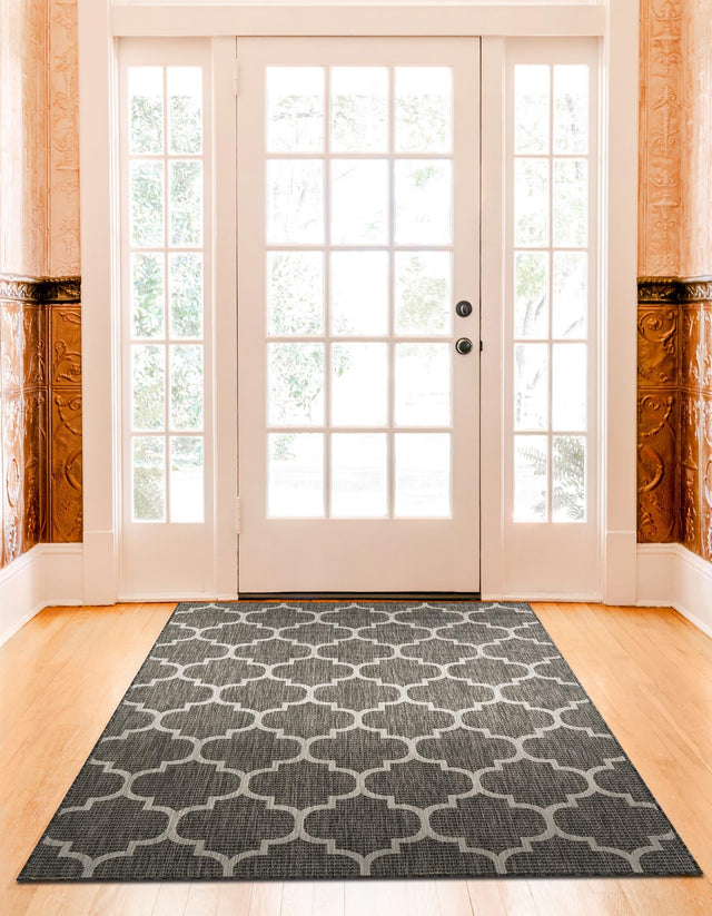 Black 5' 3 x 8' Outdoor Trellis Rectangle Area Rug Weather Resistant for Patio, Deck, Terrace, Balcony, Porch Geometric Design Water Safe Outside Carpet for Sale at Rug Engine