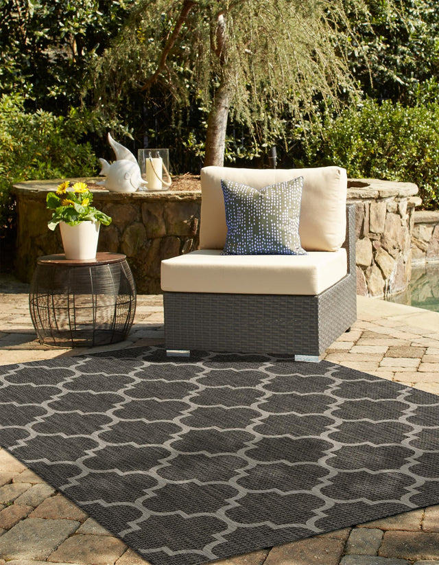 Black 9' x 12' Outdoor Trellis Rectangle Area Rug Weather Resistant for Patio, Deck, Terrace, Balcony, Porch Geometric Design Water Safe Outside Carpet for Sale at Rug Engine