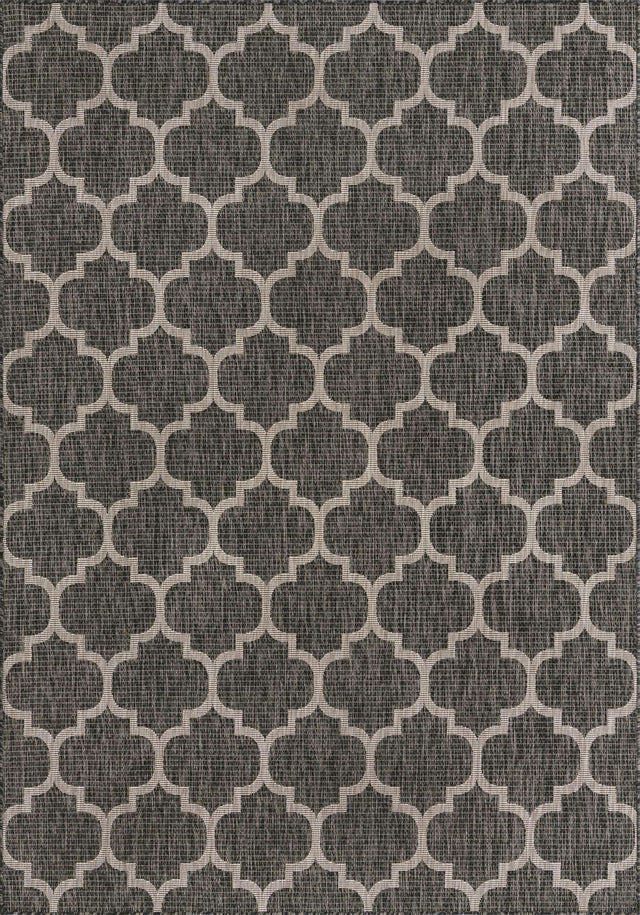 Black 7' 1 x 10' Outdoor Trellis Rectangle Area Rug Weather Resistant for Patio, Deck, Terrace, Balcony, Porch Geometric Design Water Safe Outside Carpet for Sale at Rug Engine