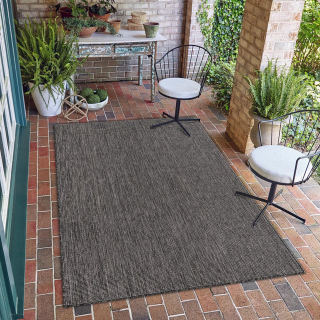 Black 5' 3 x 7' 1 Outdoor Solid Rectangle Area Rug Weather Resistant for Patio, Deck, Terrace, Balcony, Porch 100% Polypropylene Minimalist Waterproof Carpet for Sale at Rug Engine