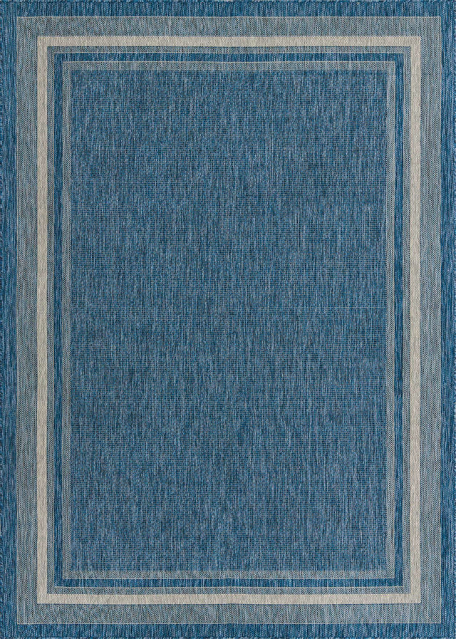 Blue 7' 10 x 11' Outdoor Border Rectangle Area Rug Weather Resistant for Patio, Deck, Terrace, Balcony, Porch 100% Polypropylene Classic Bordered Carpet for Sale at Rug Engine