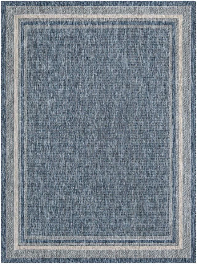 Blue 9' x 12' Outdoor Border Rectangle Area Rug Weather Resistant for Patio, Deck, Terrace, Balcony, Porch 100% Polypropylene Classic Bordered Carpet for Sale at Rug Engine