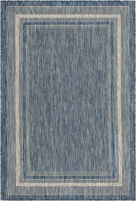 Blue 4' 1 x 6' 1 Outdoor Border Rectangle Area Rug Weather Resistant for Patio, Deck, Terrace, Balcony, Porch