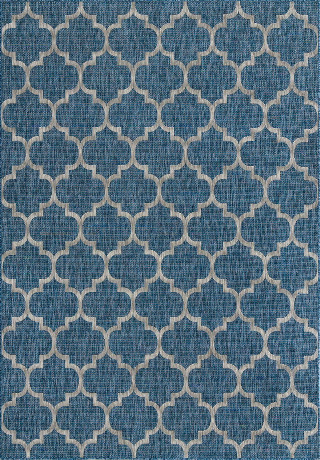 Navy Blue 7' 10 x 11' Outdoor Trellis Rectangle Area Rug Weather Resistant for Patio, Deck, Terrace, Balcony, Porch Geometric Design Water Safe Outside Carpet for Sale at Rug Engine