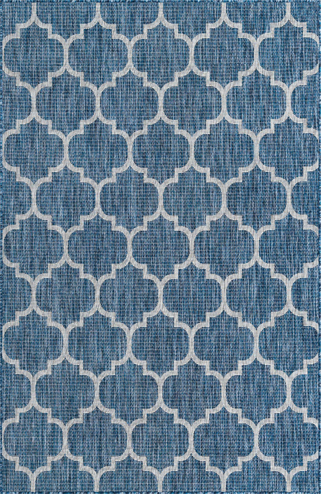 Navy Blue 5' 3 x 8' Outdoor Trellis Rectangle Area Rug Weather Resistant for Patio, Deck, Terrace, Balcony, Porch Geometric Design Water Safe Outside Carpet for Sale at Rug Engine