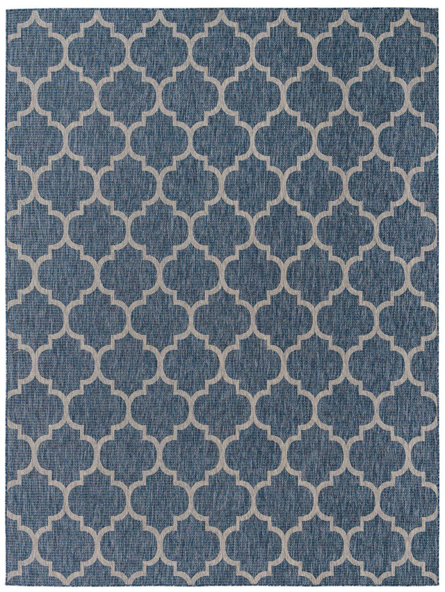 Navy Blue 9' x 12' Outdoor Trellis Rectangle Area Rug Weather Resistant for Patio, Deck, Terrace, Balcony, Porch Geometric Design Water Safe Outside Carpet for Sale at Rug Engine