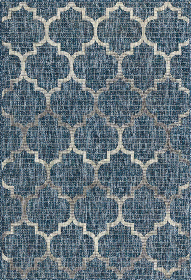 Navy Blue 4' 1 x 6' 1 Outdoor Trellis Rectangle Area Rug Weather Resistant for Patio, Deck, Terrace, Balcony, Porch Geometric Design Water Safe Outside Carpet for Sale at Rug Engine