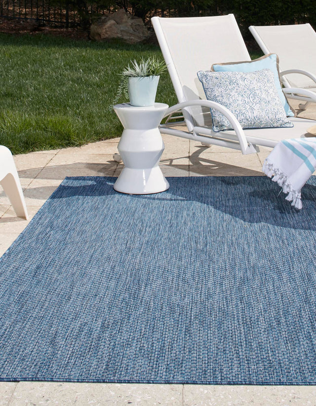 Blue 7' 10 x 11' Outdoor Solid Rectangle Area Rug Weather Resistant for Patio, Deck, Terrace, Balcony, Porch 100% Polypropylene Minimalist Waterproof Carpet for Sale at Rug Engine