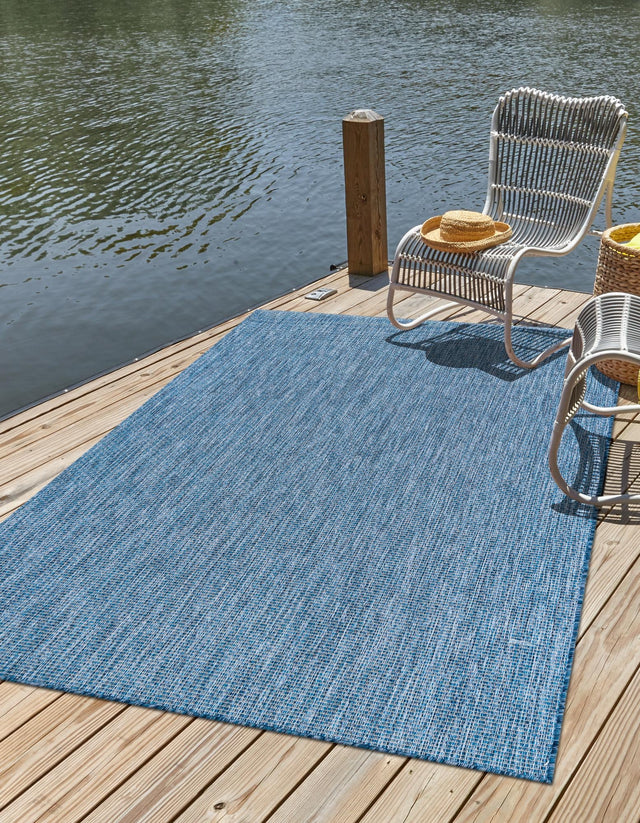 Blue 5' 3 x 8' Outdoor Solid Rectangle Area Rug Weather Resistant for Patio, Deck, Terrace, Balcony, Porch 100% Polypropylene Minimalist Waterproof Carpet for Sale at Rug Engine