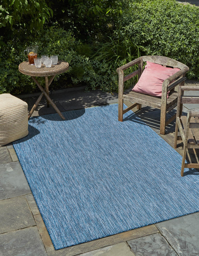 Blue 7' 10 x 11' Outdoor Solid Rectangle Area Rug Weather Resistant for Patio, Deck, Terrace, Balcony, Porch 100% Polypropylene Minimalist Waterproof Carpet for Sale at Rug Engine