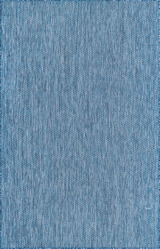 Blue 5' 3 x 8' Outdoor Solid Rectangle Area Rug Weather Resistant for Patio, Deck, Terrace, Balcony, Porch 100% Polypropylene Minimalist Waterproof Carpet for Sale at Rug Engine
