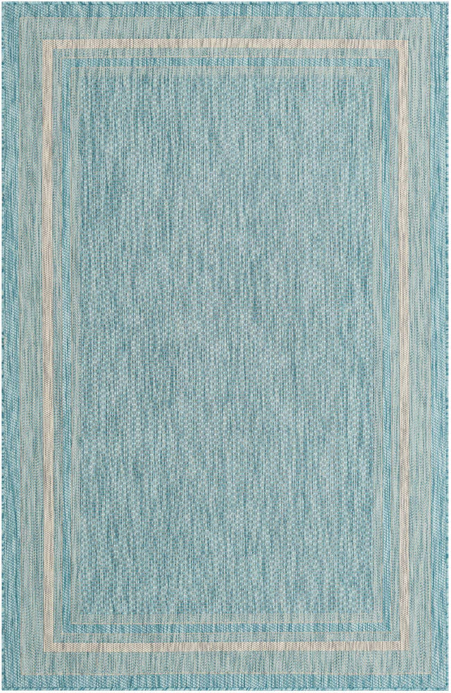 Aquamarine 5' 3 x 8' Outdoor Border Rectangle Area Rug Weather Resistant for Patio, Deck, Terrace, Balcony, Porch 100% Polypropylene Classic Bordered Carpet for Sale at Rug Engine