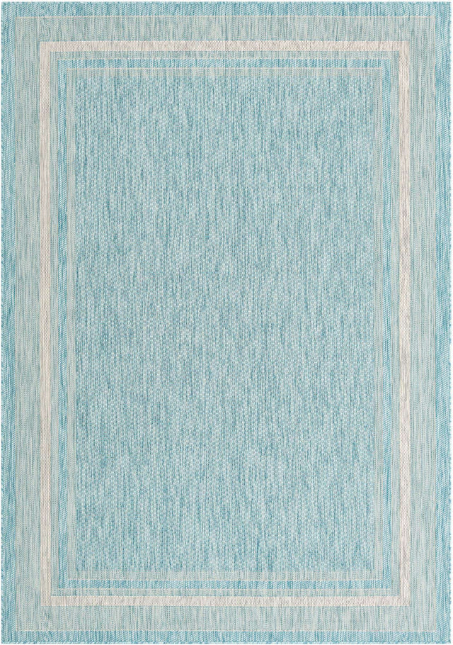 Aquamarine 7' 1 x 10' Outdoor Border Rectangle Area Rug Weather Resistant for Patio, Deck, Terrace, Balcony, Porch 100% Polypropylene Classic Bordered Carpet for Sale at Rug Engine