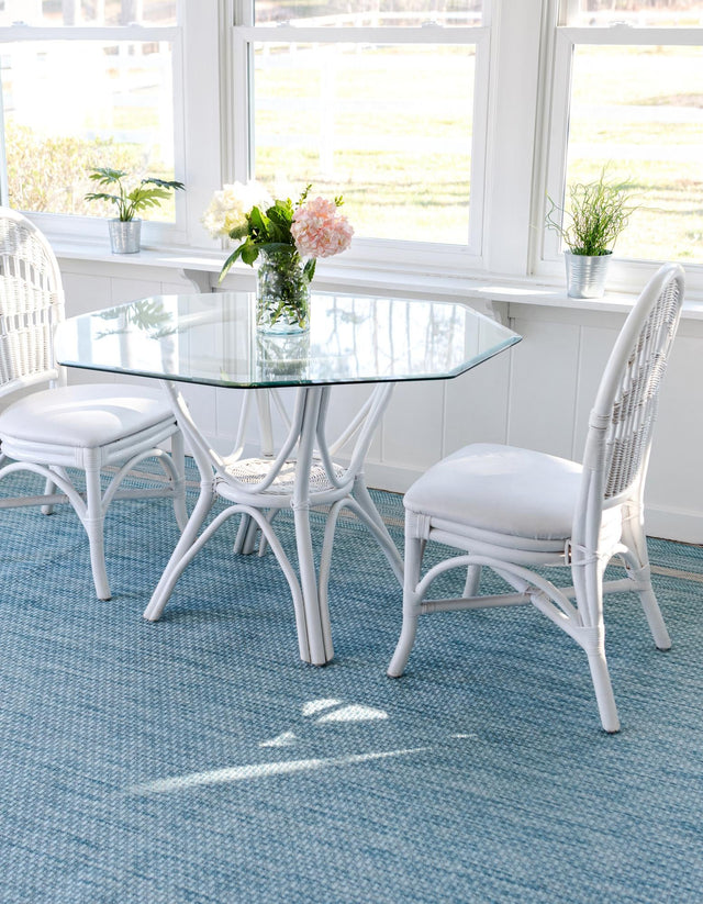 Aquamarine 6' 1 x 9' Outdoor Border Rectangle Area Rug Weather Resistant for Patio, Deck, Terrace, Balcony, Porch 100% Polypropylene Classic Bordered Carpet for Sale at Rug Engine