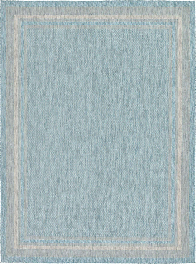 Aquamarine 9' x 12' Outdoor Border Rectangle Area Rug Weather Resistant for Patio, Deck, Terrace, Balcony, Porch 100% Polypropylene Classic Bordered Carpet for Sale at Rug Engine